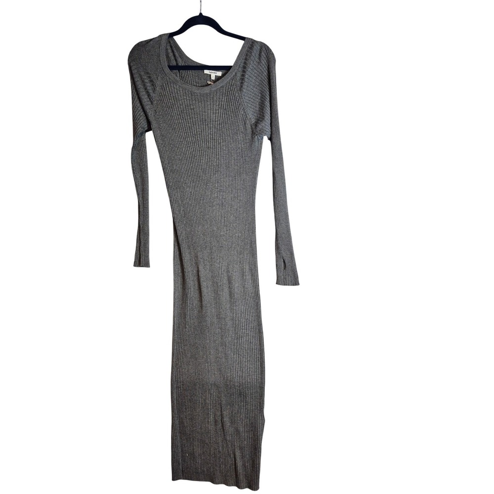 Splendid XL Gray Ribbed Knit Long Sleeve Maxi Dress Thumb Hole Casual